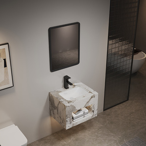 <span class=keywords><strong>Mueble</strong></span> de Baño Minimalista Personalizado, Montado en la Pared, con <span class=keywords><strong>Lavabo</strong></span> Integrado de Piedra, Estilo Hotel - Product Image 2