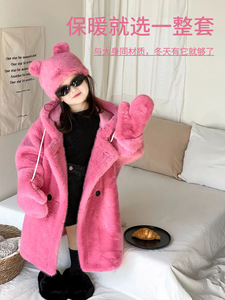 Cappotto in <span class=keywords><strong>pelliccia</strong></span> sintetica di velluto di visone Midi con cappuccio e cappuccio per ragazzi e ragazze lungo abbigliamento per il corpo in <span class=keywords><strong>pelliccia</strong></span> per bambini - Product Image 3