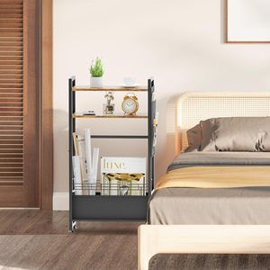 Modern Luxury Narrow Side <strong>Tables</strong> with 2 Drawers for Small Spaces Skinny <strong>Thin</strong> <strong>Bedside</strong> Nightstand End <strong>Table</strong> on Wheels - Product Image 4