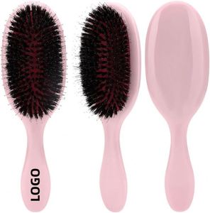 Pastel <b>Pink</b> Boar Bristle Detangling Hair Brush Chic Girls Air Cushion Massage Comb Private Logo Engraving Service Unit - Product Image 1