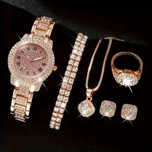 Reloj de Lujo de Cuarzo con 5 Piezas, Collar de Cristal, Aretes y Joyería para Mujer, Reloj Inteligente, Dispositivos Vestibles - Product Image 2