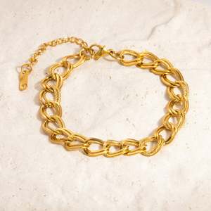 Personalized 18K Gold Stainless Steel Double Ring Chain Bracelet Smooth Hip-Hop Accessory for Anniversaries Trendy <b>Charm</b> <b>Bangle</b> - Product Image 4