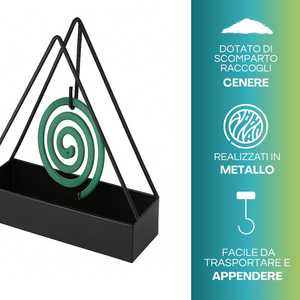 Porta Spirale Antizanzare Nero Triangolare 12x4x15 Cm in Metallo per Uso Interno ed Esterno - Product Image 3