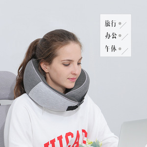 Memory Foam <b>U</b>-<b>Shaped</b> Neck <b>Pillow</b> Grey Cotton Fabric Travel <b>Pillow</b> For Airplane Use - Product Image 3