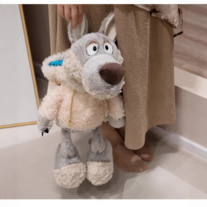 Peluche a forma di <span class=keywords><strong>lupo</strong></span> in pelliccia di pecora, bambola di peluche Ulvi, cuscino da abbraccio terapeutico per bambini, bambola di stoffa - Product Image 4