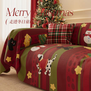 Merry Christmas <b>Sofa</b> <b>Cover</b> Red Full Coverage Printed Cartoon Non Slip Machine Washable Blended Fabric Pad Type General Use - Product Image 4