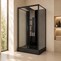 Cabine de douche quadrant sur mesure avec cadre chromé, porte coulissante en verre teinté et panneau de douche en or brossé pour projet hôtelier