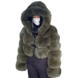 QIUCHEN QC21159 자른 후드 자켓 사용자 정의 컬러 라벨 숙녀 겨울 따뜻한 솜털 모피 진짜 여우 모피 코트