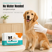 Gants de bain pour animaux sans eau, lingettes 50 pièces, lingettes humides pour chiens et chats, gants de toilettage, vente en gros OEM ODM, lot en vrac