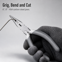 Pince à bec effilé industrielle 165 mm à mâchoires coniques fines, outil de pliage et de torsion de fil, poignée grise pour cartes de circuits et travaux de modélisme