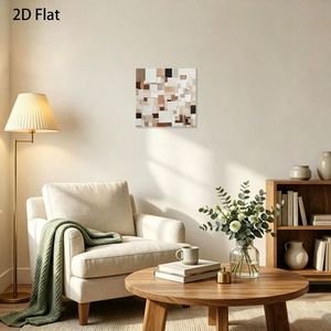 Art mural abstrait minimaliste neutre en patchwork carré, impression de texture géométrique plate 2D, décoration pour la maison, la chambre à coucher, le bureau - Product Image 6