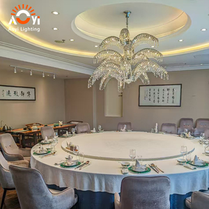 <span class=keywords><strong>Lustre</strong></span> LED vintage en cristal doré en forme de <span class=keywords><strong>palmier</strong></span> avec frondes étagées et prismes en cascade, garantie 5 ans pour hall d'hôtel de prestige - Product Image 4