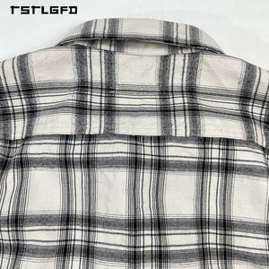 Chemise surchemise écologique à carreaux style Tang pour homme, personnalisée, avec fermeture boutonnée dissimulée, en tissu mélangé de coton, manches longues, poids moyen, Kung Fu - Product Image 5