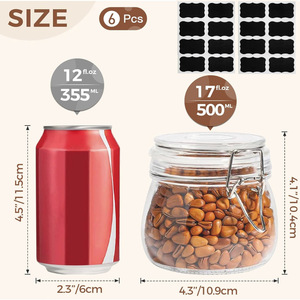 Recipiente Redondo de Vidrio para Almacenamiento de Alimentos con Capacidad de Más de 501 ml (17 oz), con Tapa Hermética, Frasco con Cierre a Presión para el Regreso a Clases (para Pasta, Dulces) - Product Image 1