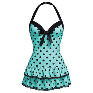 Robe Halter à Pois avec Dentelle pour Femme – Sexy, Dos Nu, Nœud, Coupe Ajustée, Douce et Élégante, Mini-Robe - Product Image 4