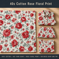 Tissu pour chemise en coton 100% écologique, peigné, tissé uni, 40S, imprimé floral rose, pour vêtements