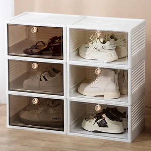 Boîtes à chaussures pliables en gros Boîte de rangement de chaussures empilable en plastique pliable multifonctionnelle pour le présentoir de baskets