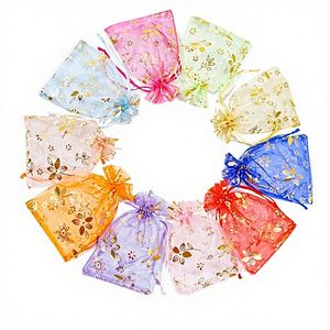 Pochette en organza Bauhinia 7x9cm, pochettes pour bijoux de mariage, cadeaux, bonbons, revêtement aqueux, sac à cordon, emballage cadeau - Product Image 1