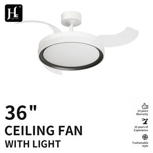 Ventilateur de plafond LED 36 pouces, corps métallique moderne avec abat-jour en acrylique, pales rétractables et pliables, télécommande pour la maison et le bureau - Product Image 2