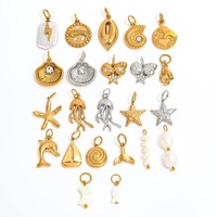 Fenny Wholesale Breloques DIY en Acier Inoxydable Plaqué PVD Or 18K, Étanche, Style Océan, Luxe, avec Pierre Naturelle, Perle et Étoile de Mer, pour Femme