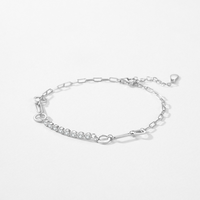 Bracelets en argent sterling 925 avec chaîne trombone, anneaux circulaires, segments de tennis, sertissage clos et zircon rond, chaînes mixtes