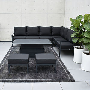 Ensemble de canapés d'extérieur en L avec table basse relevable, couleur personnalisée, structure métallique, mobilier de salon tout temps pour terrasse et toit - Product Image 2