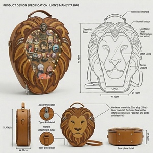 Zaino Ita personalizzato a tema Criniera di Leone in pelle vegana con finestra trasparente per esposizione di spille smaltate, Borsa Ita per spille anime, Essenziale per Cosplay - Product Image 1