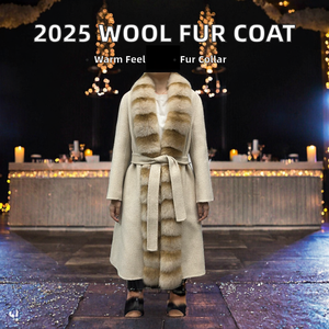 Nouveau Manteau Long Femme Haut de Gamme Style Coréen 2025 en Laine, Simple Boutonnage, Col en Fourrure de Renard Double Face, Fermeture à Boutons - Product Image 2