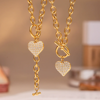 Ensemble de bijoux pour femme en acier inoxydable et zircon, collier et bracelet à chaîne O plaqué or avec pampilles - Cadeau
