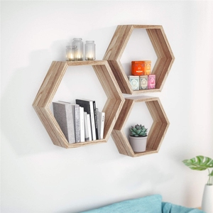 Set Of 3 Home Decoration Rustic Farmhouse Wood <strong>Hexagon</strong> Wall Mounted Floating <strong>Shelf</strong> Wooden Honeycomb Storage <strong>Shelves</strong> - Product Image 1