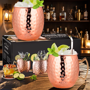 Mug isotherme portable en acier inoxydable plaqué cuivre, écologique, pour Moscow Mule, avec paille métallique, 550 ml, pour cocktails, bière, café et boissons glacées - Product Image 1