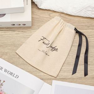 <b>Drawstring</b> Gift <b>Pouch</b> White Cotton Canvas Bracelet Bag Custom Logo Printed Canvas Screen Printing Security Craft Bags - Product Image 5