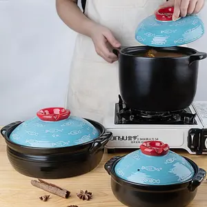 卸売鍋キャセロールプリント食品ウォーマーセラミックキャセロール調理器具スープポット蓋付き防炎キャセロール皿