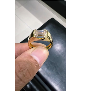 3 CT <b>Mens</b> Emerald Cut Lab Grown Diamond Signet <b>Ring</b> 14K Yellow Gold Statement Band Stylish Fine Jewelry - Product Image 1