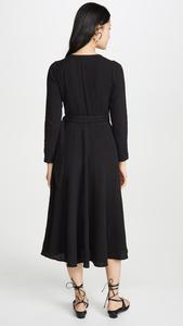 De <span class=keywords><strong>algodón</strong></span> de manga larga de otoño negro liso con cuello en V <span class=keywords><strong>Mujer</strong></span> vendaje <span class=keywords><strong>vestido</strong></span> casual - Product Image 3