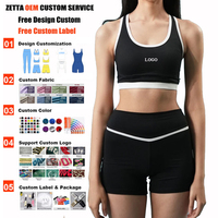Ensemble de yoga 2 pièces pour femme avec logo personnalisé, soutien-gorge de sport dos nageur à encolure dégagée et short cycliste taille haute à effet ventre plat, couleurs contrastées, idéal pour l'entraînement, fabrication usine