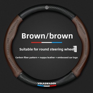 Poignées de guidon en cuir artificiel en fibre de carbone série Volkswagen, logo 5D en relief, emblème de voiture pour housse de <span class=keywords><strong>volant</strong></span> électrique - Product Image 4