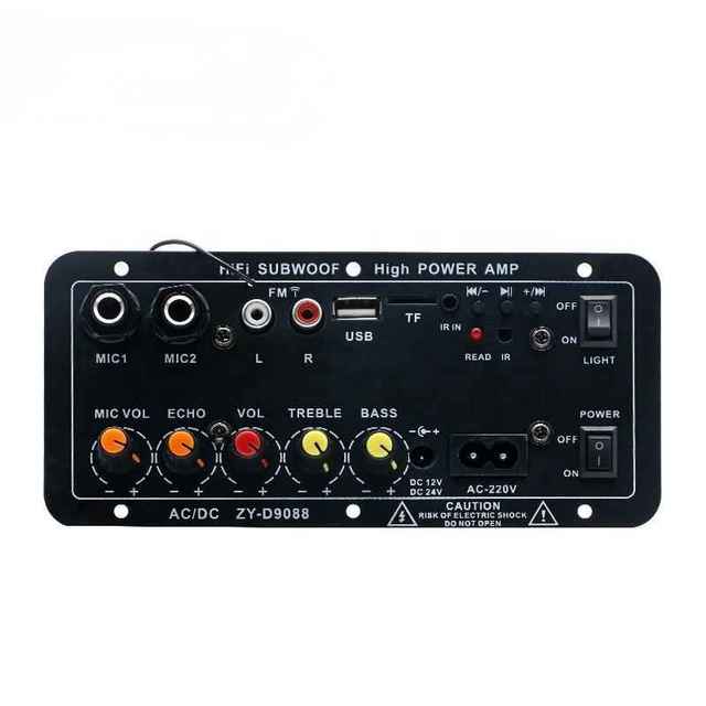 Car BT Amplifier AC220V 12V 24V Digital Stereo Subwoofer Amplifier Board Dual Microphone Karaoke Amplifier for 6-12 Inch Speaker