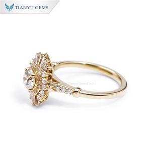 Tianyu แหวนหมั้นทอง18K สไตล์วินเทจ925เงิน10K 14K ทรงกลม OEC D VVS Moissanite แหวนเพชรผู้หญิง - Product Image 2