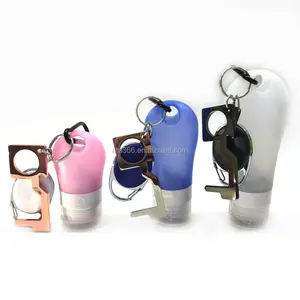 30ML Tasca Personalizzato In Silicone Disinfettante Per Le Mani La Bottiglia keychain Del Supporto Con Porta Catena Chiave Apri Disinfettante Per Le Mani di Portachiavi