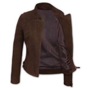 Women's Vintage Leather Biker Jacket Zip-Up Casual Shacket Pockets Stand Collar Windproof Breathable Winter - Product Image 2