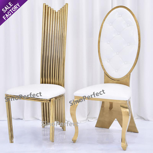 Cadeira de Banquete para Jantar em Aço Inoxidável Dourado Preço Acessível, Cadeiras Empilháveis para Noivos e Salões, Móveis de Luxo para Hotel, Cadeiras de Casamento Brancas - Product Image 1