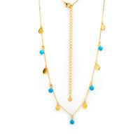Nuevo Collar de Plata de Ley 925 Chapado en Oro PVD de 18k con Piedra Turquesa y Dijes, Joyería para Mujer, Joyería Alibaba