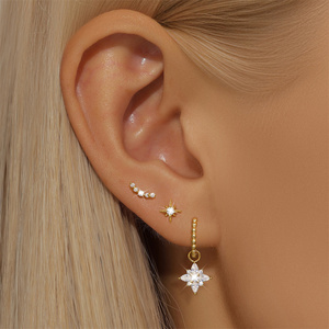 Ensemble de 3/4 paires de boucles d'oreilles en argent sterling S925 avec pierres en zircon marquise et forme géométrique octogonale - Product Image 5