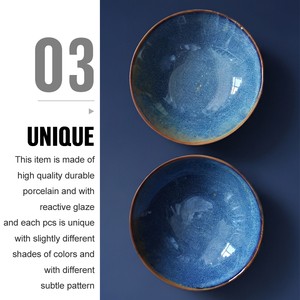 Venta al por Mayor Directa de Fábrica, Tazón de Cerámica para Frutas y Ensaladas, Juego de Tazones de Porcelana Azul para Servir Sopa y <span class=keywords><strong>Ramen</strong></span> para Restaurantes - Product Image 5