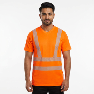 Camisetas de Trabajo de Manga Corta 100% Poliéster, Unisex, Alta Visibilidad, con Cinta Reflectante, para Seguridad Vial y de Tráfico - Product Image 1
