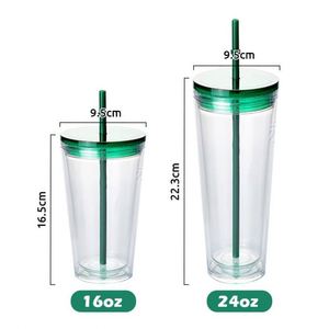 Gobelets en plastique acrylique transparents à double paroi de 24 oz avec paille, personnalisables avec logo, pour boissons, modèle 2026 - Product Image 3