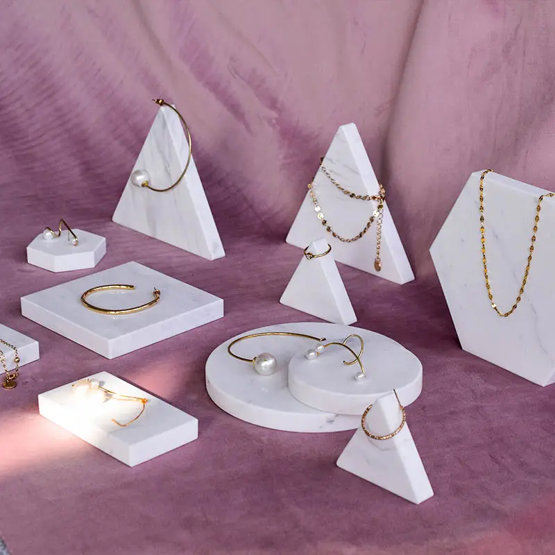 White marble jewelry display dish set Rings Earrings Necklace Shelf Holder Stand