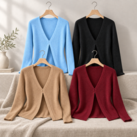 Haut en tricot fin côtelé vertical 100 % laine pour femme, coupe croisée avec fente avant, idéal pour un look élégant au quotidien (OEM)