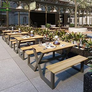 Conjunto de muebles de <span class=keywords><strong>jardín</strong></span> para exteriores, café barato, juego de mesa de picnic de madera de plástico, Banco de patio y juego de mesas para restaurante - Product Image 2